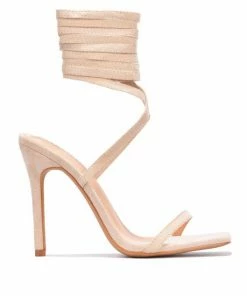 Emprada Lilya Nude Beige Faux Suede Lace Up High Heels Shoes
