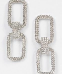 Emprada Accessories Two Rectangle Silver Rhinestone Earrings