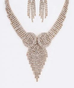 Emprada Fringe Gold Rhinestone Necklace & Earrings Set