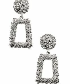 Emprada Textured Silver Drop Detail Earrings