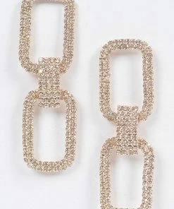 Emprada Two Rectangle Gold Rhinestone Earrings Accessories