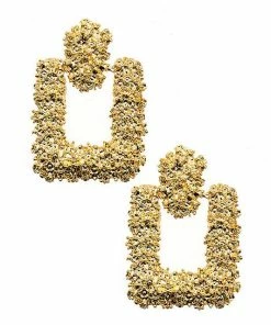 Emprada Textured Square Gold Drop Earrings
