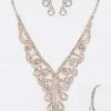 Emprada Accessories Rhinestone Rose Gold Statement Necklace, Earrings & Bracelet Set
