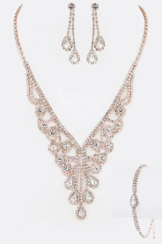 Emprada Accessories Rhinestone Rose Gold Statement Necklace, Earrings & Bracelet Set 1 Emprada Accessories Rhinestone Rose Gold Statement Necklace, Earrings & Bracelet Set