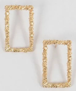 Emprada Textured Gold Rectangle Earrings Accessories