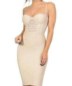 Emprada Dresses Anne Beige Bustier Corset Bandage Dress