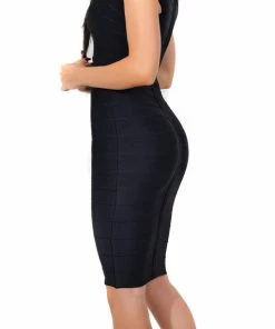 Emprada Dresses Neoma Black Cross Over Off Shoulder Bandage Dress