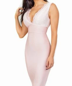 Emprada Dresses Belva Blush Lace Trim Bandage Dress