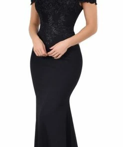 Emprada Solaine Black Off Shoulder Lace Detail Gown Dress