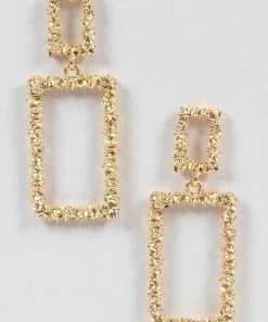 Emprada Accessories Rectangle Textured Gold Dangling Earrings
