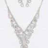 Emprada Rhinestone Silver Statement Necklace, Earrings & Bracelet Set Accessories