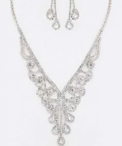 Emprada Rhinestone Silver Statement Necklace, Earrings & Bracelet Set Accessories