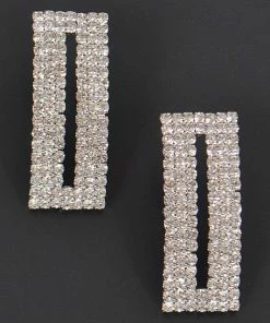 Emprada Accessories Rectangle Silver Rhinestone Stud Earrings