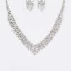 Emprada Accessories Rhinestone Silver Necklace, Earrings & Bracelet Set