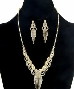 Emprada Accessories Chandelier Rhinestone Gold Necklace & Earrings Set