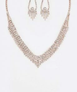 Emprada Rhinestone Rose Gold Necklace, Earrings & Bracelet Set Accessories