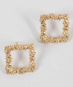 Emprada Accessories Textured Gold Square Earrings