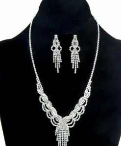 Emprada Accessories Chandelier Rhinestone Silver Necklace & Earrings Set