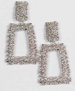 Emprada Textured Silver Dangling Earrings