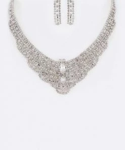 Emprada Rhinestone Silver Statement Necklace & Earrings Set
