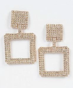 Emprada Accessories Square Gold Rhinestone Earrings