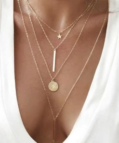 Emprada Multilayer Gold Round Coin Star Necklace Accessories