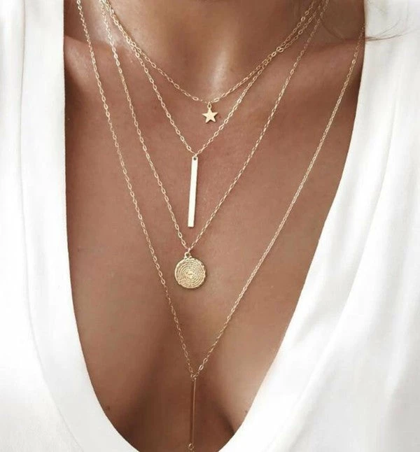 Emprada Multilayer Gold Round Coin Star Necklace Accessories 1 Emprada Multilayer Gold Round Coin Star Necklace Accessories