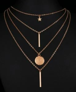 Emprada Multilayer Gold Round Coin Star Necklace Accessories