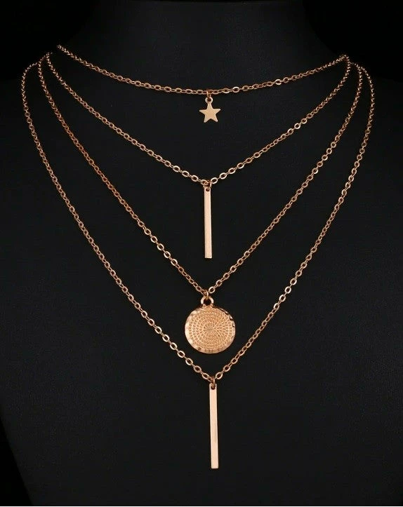 Emprada Multilayer Gold Round Coin Star Necklace Accessories 2 Emprada Multilayer Gold Round Coin Star Necklace Accessories
