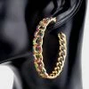 Emprada Metal Chain Gold Multi Color Rhinestone Embellished Hoop Earrings Accessories