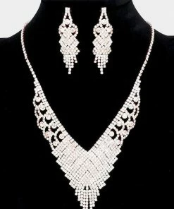Emprada Accessories Rhinestone Rose Gold Pave Necklace & Earrings Set