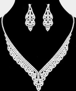 Emprada Rhinestone Silver Pave Necklace & Earrings Set Accessories