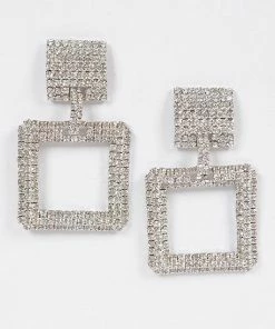 Emprada Square Silver Rhinestone Earrings Accessories