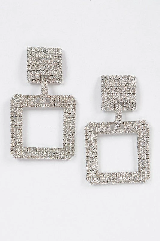 Emprada Square Silver Rhinestone Earrings Accessories 1 Emprada Square Silver Rhinestone Earrings Accessories