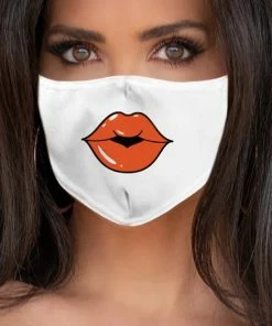 Emprada Lips Orange White Women's Reusable Face Mask