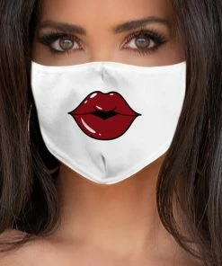 Emprada Lips Dark Red White Women's Reusable Face Mask Masks