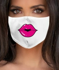 Emprada Lips Hot Pink White Women's Reusable Face Mask Masks