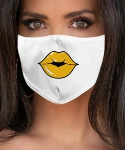 Emprada Lips Yellow White Women's Reusable Face Mask Masks