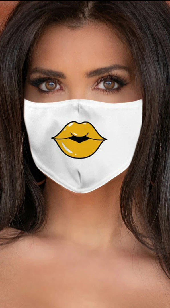 Emprada Lips Yellow White Women's Reusable Face Mask Masks 1 Emprada Lips Yellow White Women's Reusable Face Mask Masks