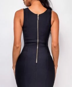 Emprada Dresses Vallea Black Gold Button Bandage Dress