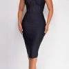 Emprada Aviana Black Corset Ruffle Bandage Midi Dress