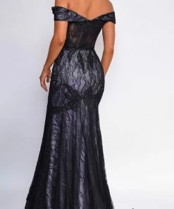 Emprada Dresses Floriana Black Lilac Off Shoulder Mermaid Lace Gown