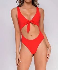 Emprada Swim Pasadena Red Knotted Front Monokini
