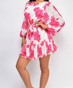 Emprada Nadia White Pink Floral Print Dress 7 Emprada Nadia White Pink Floral Print Dress