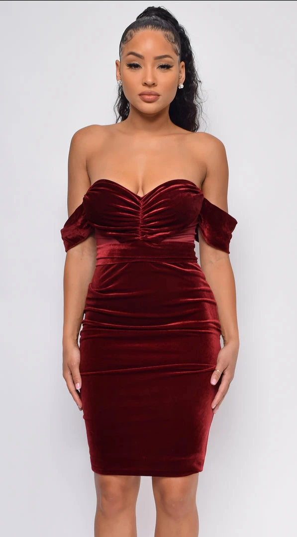 Emprada Nerissa Wine Red Velvet Off Shoulder Dress Dresses 3 Emprada Nerissa Wine Red Velvet Off Shoulder Dress Dresses