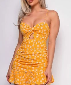 Emprada Micaela Yellow Floral Print Mini Dress Dresses
