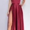 Emprada Dresses Peighton Burgundy Red Double Slit Satin Gown