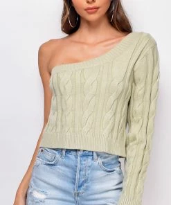 Emprada Tops Harley Sage Green One Shoulder Sweater Top
