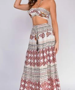 Emprada Dresses Palm Springs White Boho Print Top And Skirt Set