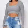 Emprada Tops Asha Grey Square Neck Crop Top